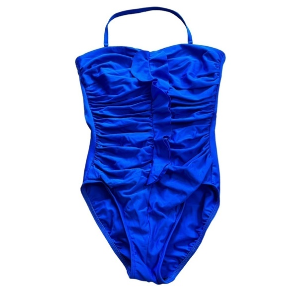 Miraclesuit Blue Camilla Shapewear One Piece Swimsuit Ruched Ruffle Front Size 8 - Picture 1 of 16
